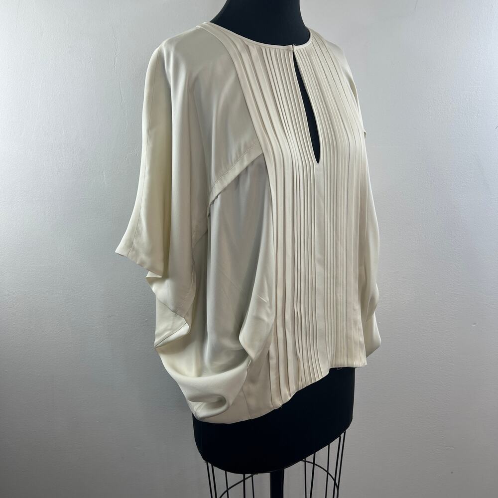 DVF Diane Von Furstenberg Ivory Pleated Blouse Silk Keyhole Neck Size M Medium - Picture 4 of 11